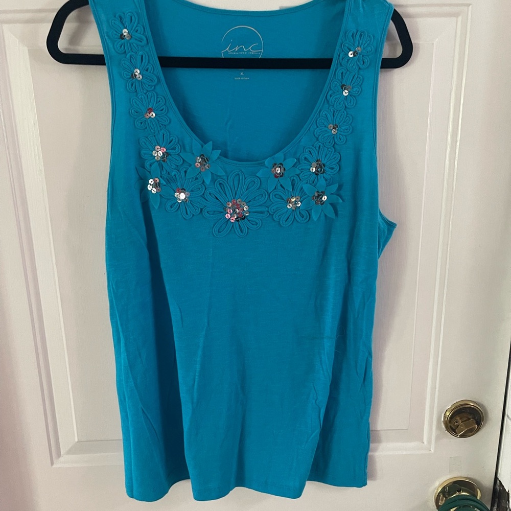 INC International Concepts Blue Embellished Sleeveless Tank